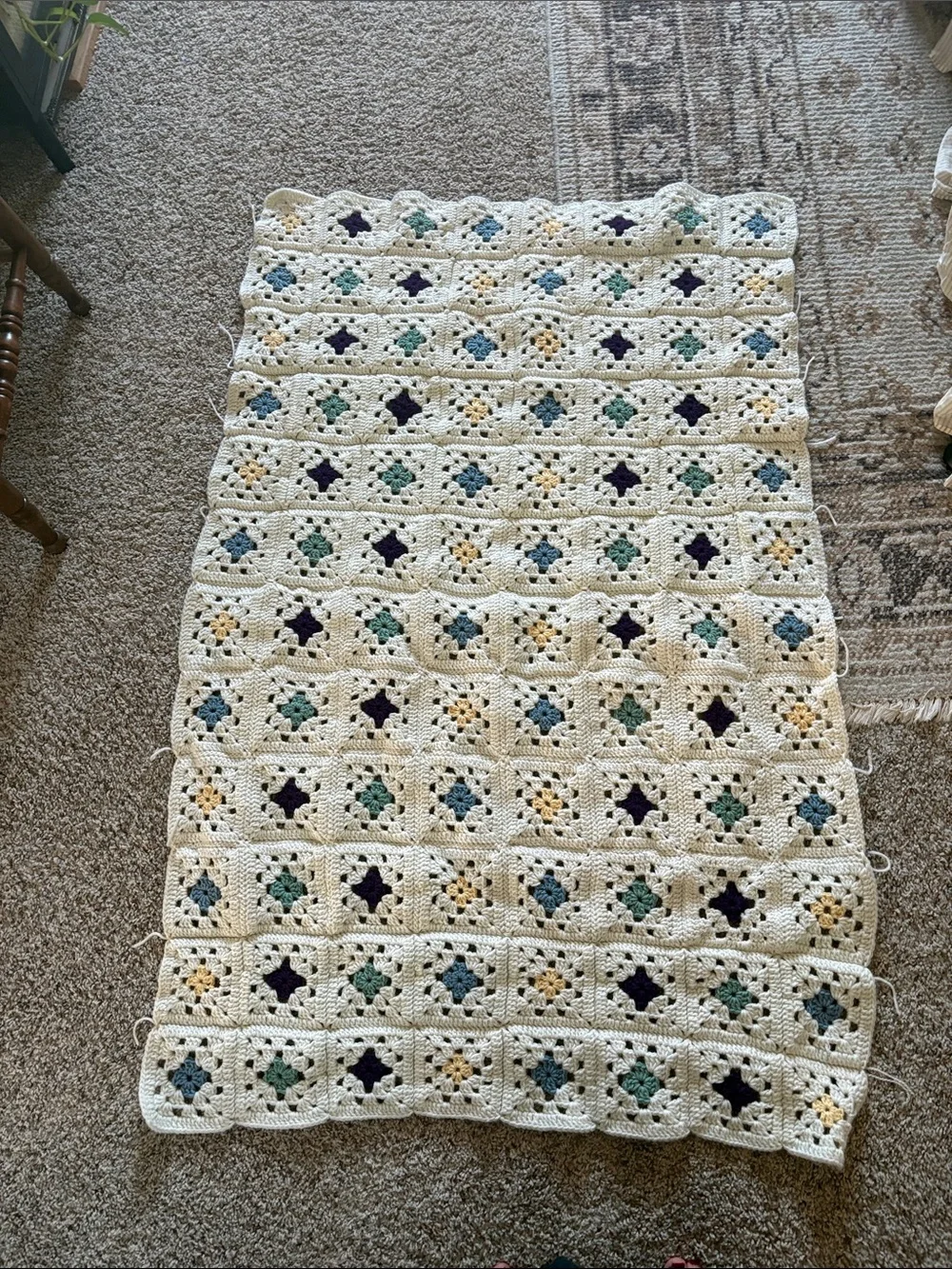 Vintage Handmade Granny Square Crochet Blanket Throw Multicolor Boho Cottagecore